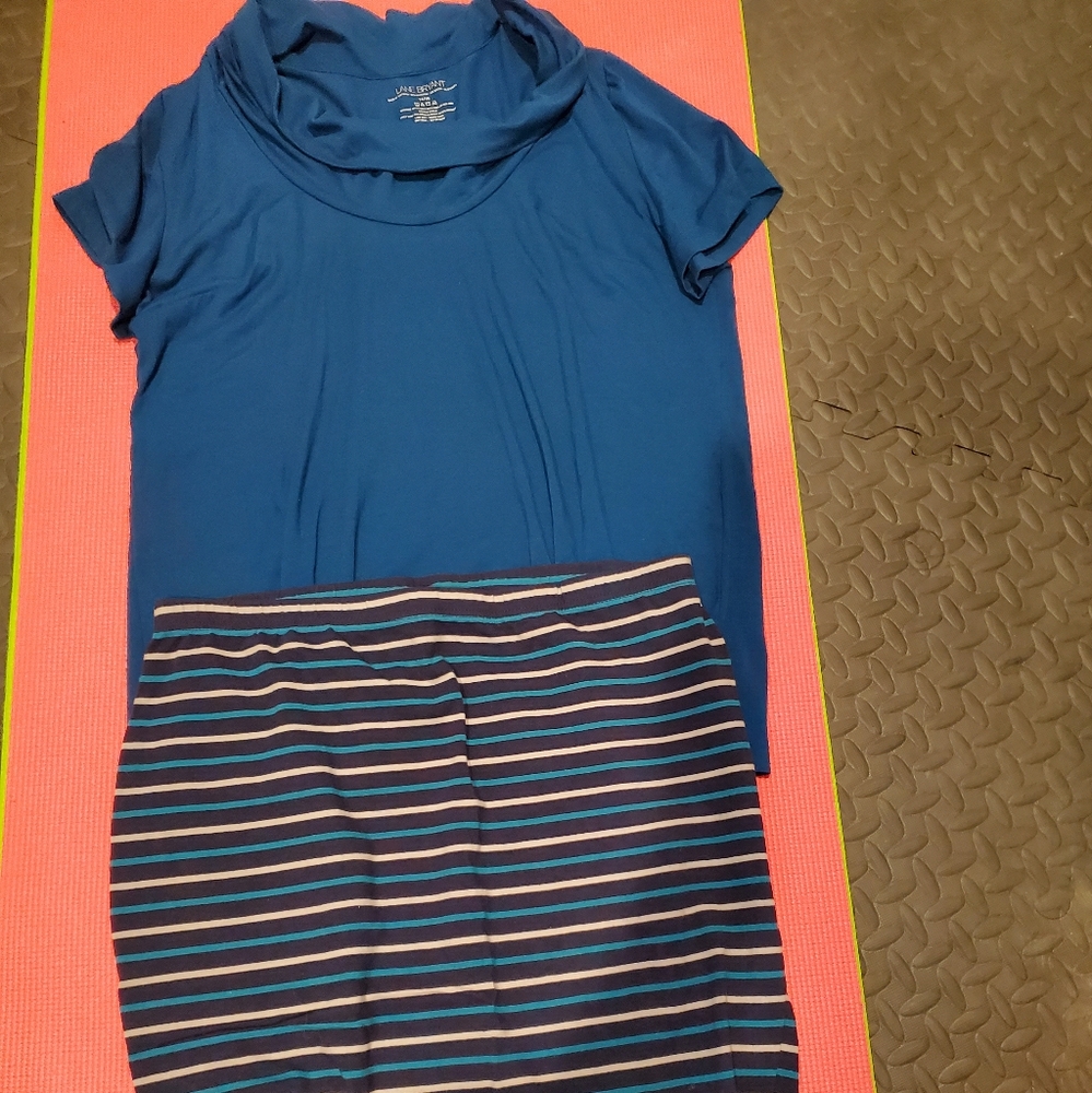 Lane Bryant Blue and White Striped Pencil Skirt